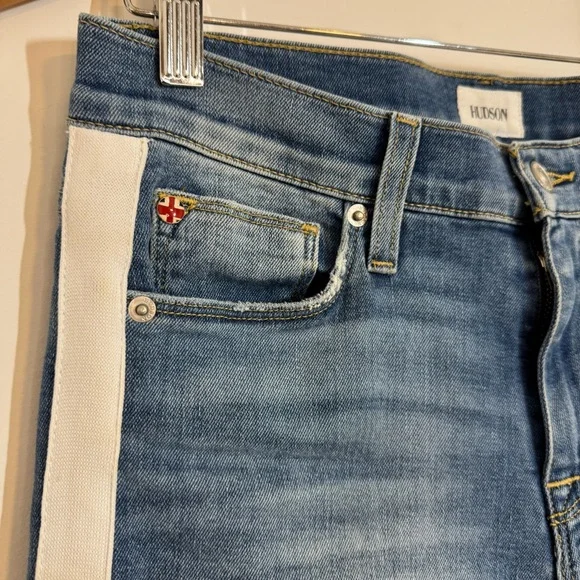 Hudson Natalie Mid Rise Super Skinny Ankle Jeans White Side Stripe Women’s 27 - Picture 7 of 13